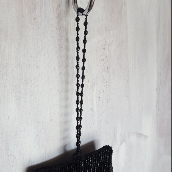 Vintage 80s Black Beaded Evening Bag by Moyna - Picture 7 of 15